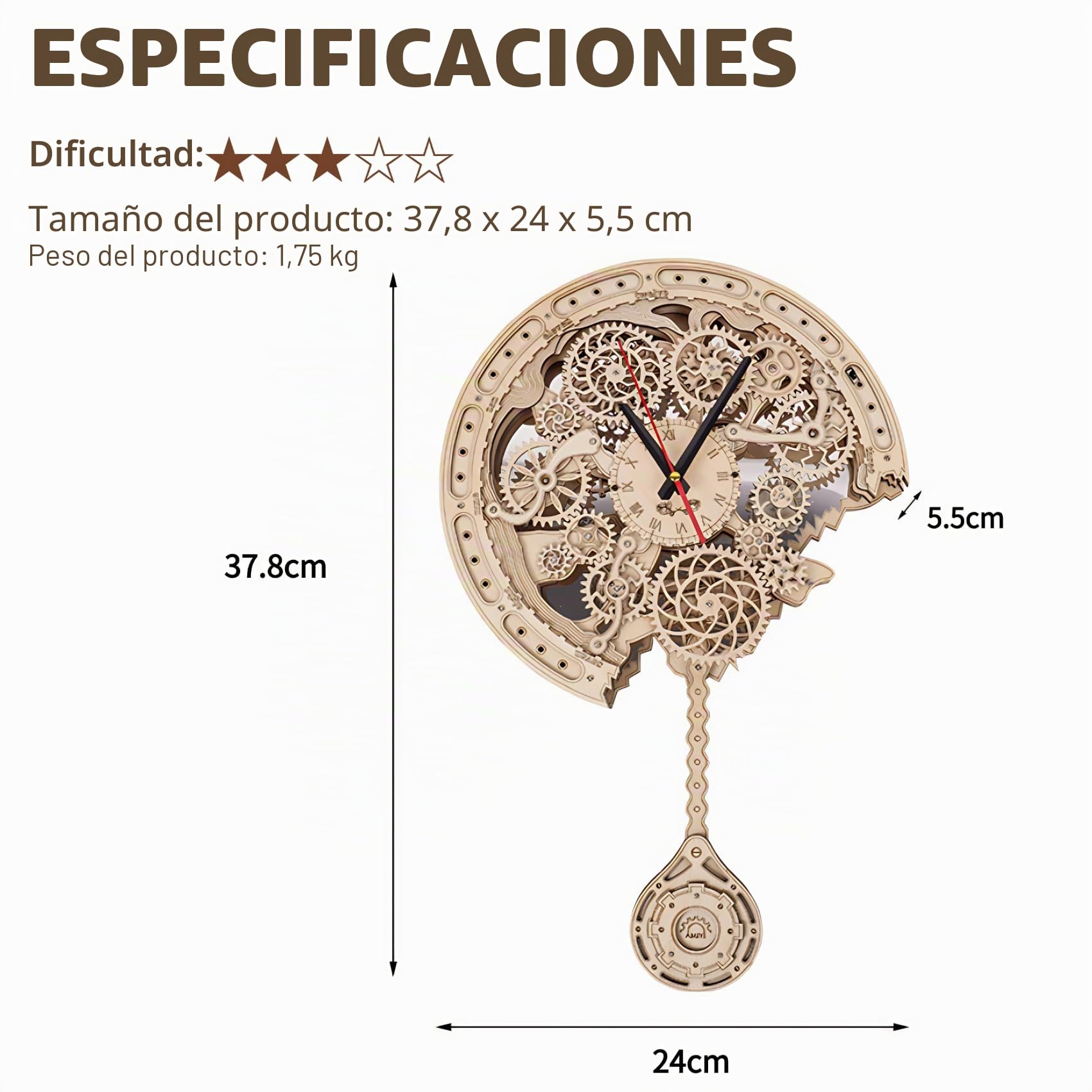 Puzzle de madera 3D mágico, rompecabezas de madera para adultos, juego de maquetas mecánicas de madera, rompecabezas de madera 3D, regalo para niños y adultos (reloj)