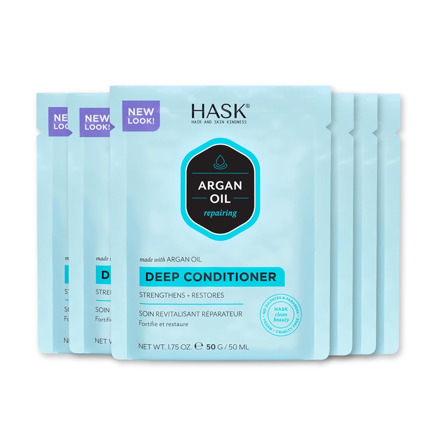 HASK ARGAN OIL Repairing Deep Conditioner Treatments for all hair types, color safe, gluten free, sulfate free, paraben free - Pack of 6