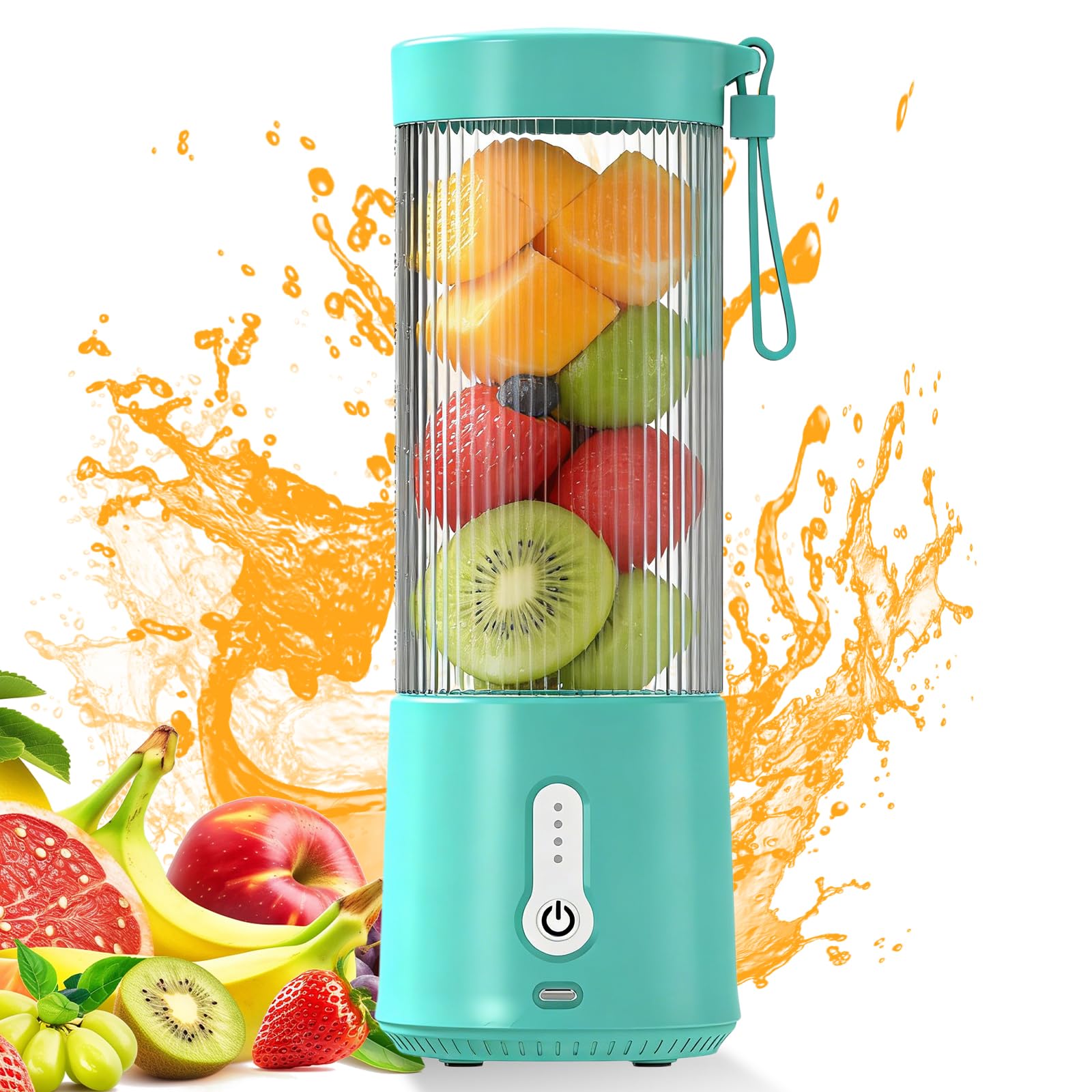 Mixer portatile to Go: 450 ml, spremiagrumi portatile con lame in acciaio inox, mini mixer ricaricabile USB-C per palestra, ufficio, campeggio, viaggi (blu)