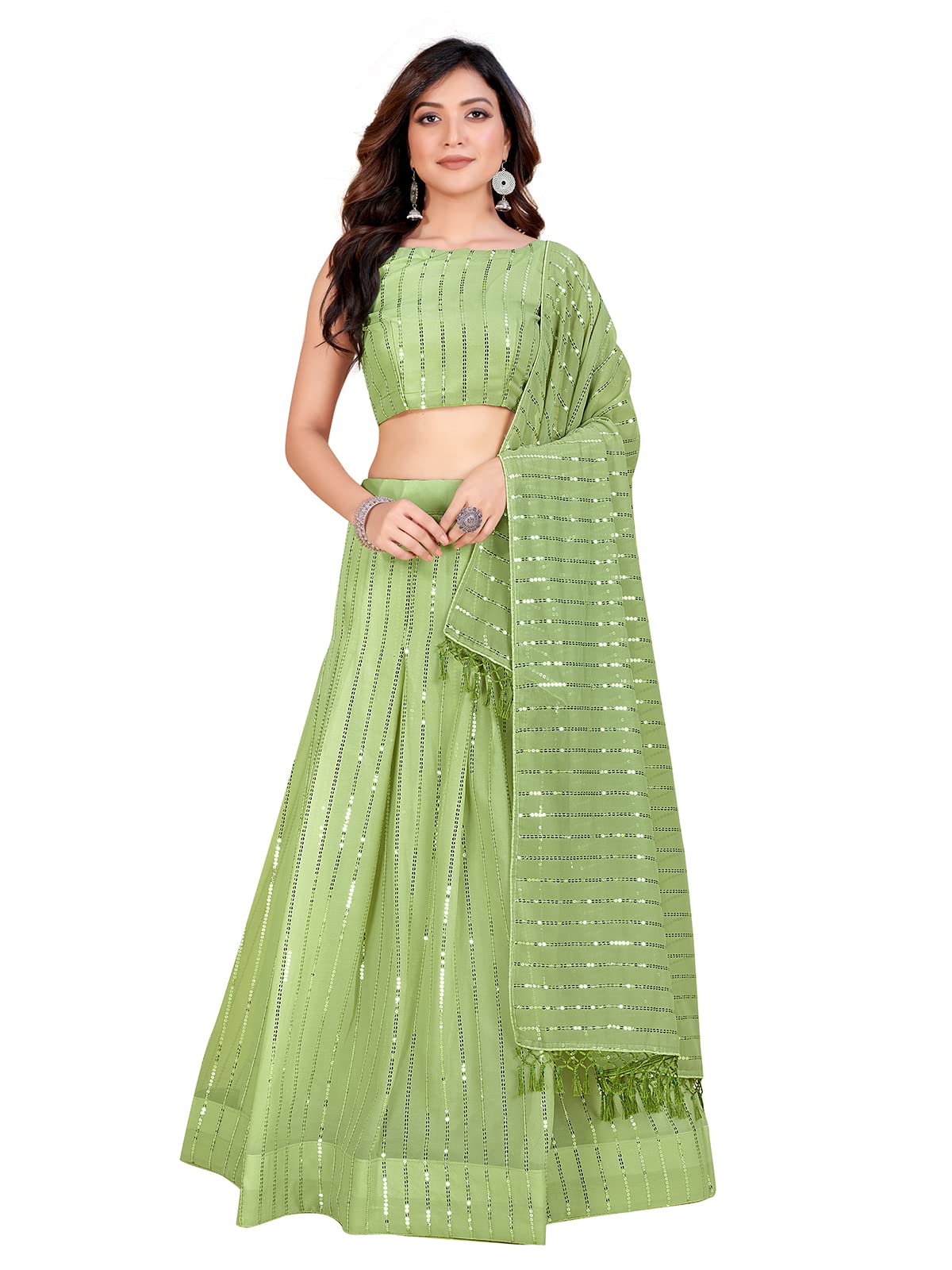 Pratham BlueWomen's Georgette Semi-stitched Lehenga Choli With Dupatta