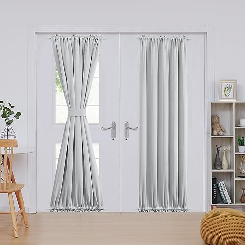 Miniatura 174 de Deconovo Cortina opaca de Navidad para puertas de vidrio y luces laterales, panel de privacidad con aislamiento térmico con doble bolsillo para