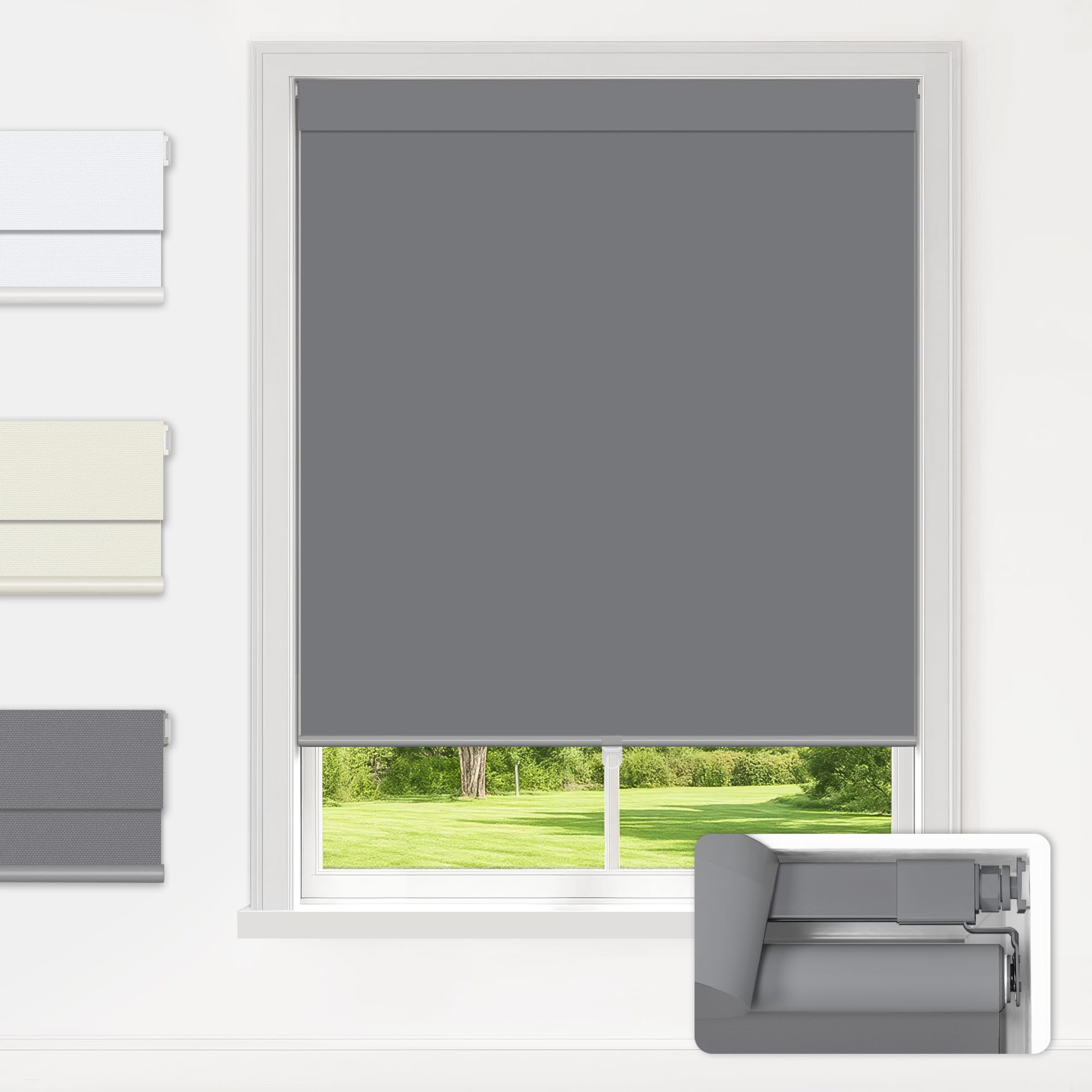 LazBlinds No Drill Blinds for Indoor Windows, Blackout Roller Shades, Cordless Window Blackout Blinds, Thermal Insulated Fabric UV Protection, for in Home and Office, 21.5" W x 72" H, Grey