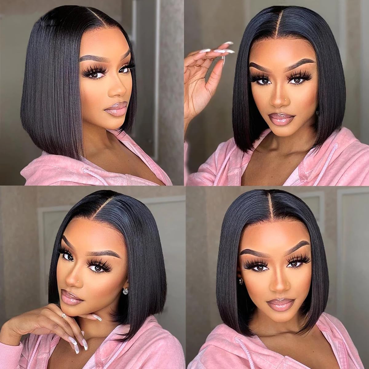 HAIR WALA™ Short Straight Black Hair Bob,12 Inch Shoulder Length Wig, Brown Wig for Daily Party + 02 Wig Cap Free (Black)