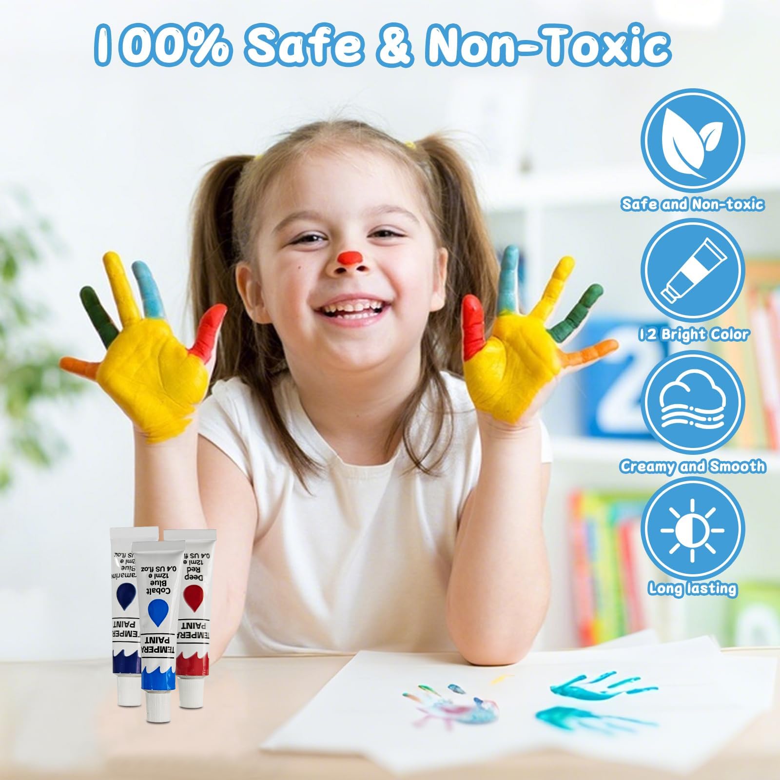 12 Color Pintura de Dedos para Niños, 12 ml Pintura de Dedo, Pinturas Dedo Bebe no Toxica, Pinturas de Dedos para Niño, para Niños Escuela Jardín Aprendizaje Temprano, Navidad