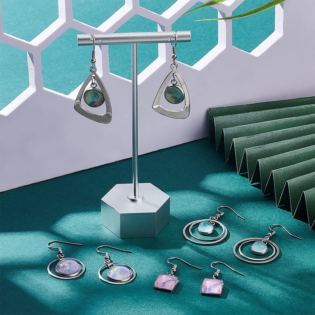 UNICRAFTALE 12 Pairs 4 Styles Glass Blank Dome Dangle Earrings Stainless Steel Earring Bezel Settings Triangle Ring Square Cabochon Base Trays DIY Ear Hooks Findings for Jewelry Making - Image 3
