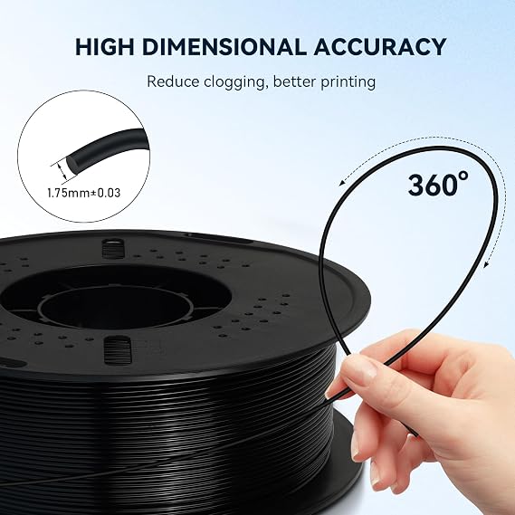 خيوط طابعة Kingroon PETG ثلاثية الأبعاد ، 10 لفات ، دقة الأبعاد + / - 0.03 مم ، 10 كجم بكرة (22 رطل) ، 1.75 مم ، أسود