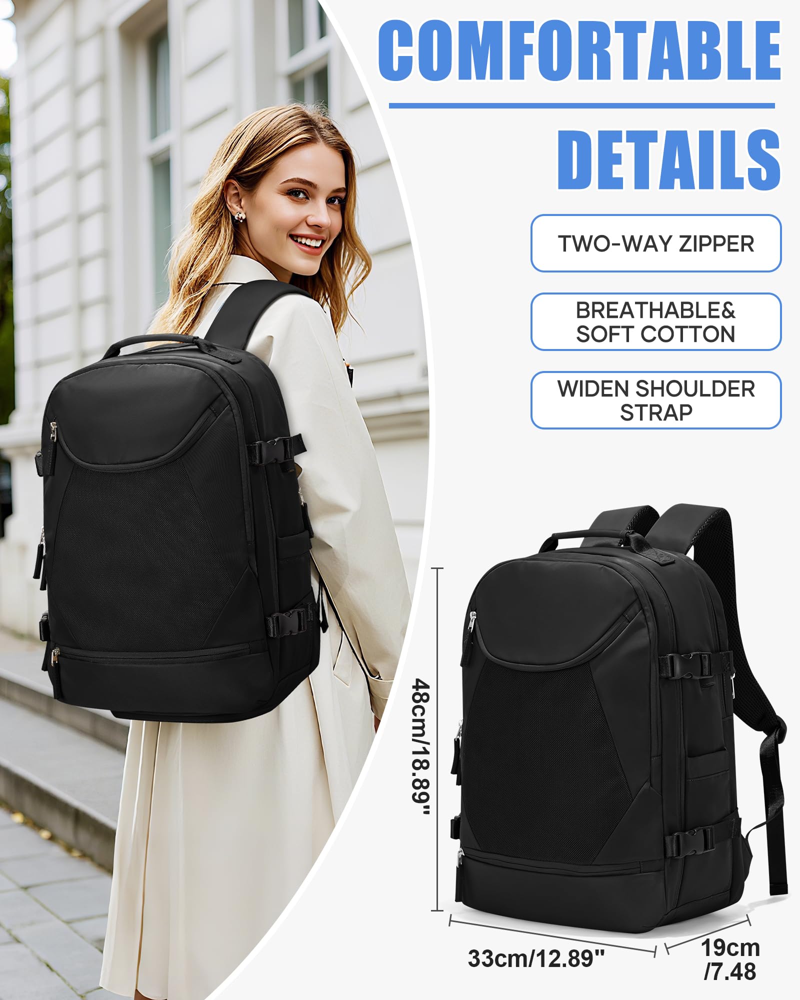 BJLFS Borse da Cabina per Ryanair 40x30x20 Zaino Wizzair Sottovuoto da viaggio 40x20x25 Bagaglio a Mano con compressione sottovuoto,Zaino Easyjet 45x36x20,Zaini Casual per laptop da 14 pollici