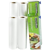 KitchenBoss Sacchetti Sottovuoto per Alimenti,4 Rotoli 20x500cm e 28x500cm Totale20M, (Non più forbici) Rotoli Sacchetti goffrati,per Conservazione Alimenti e Cottura Sous Vide