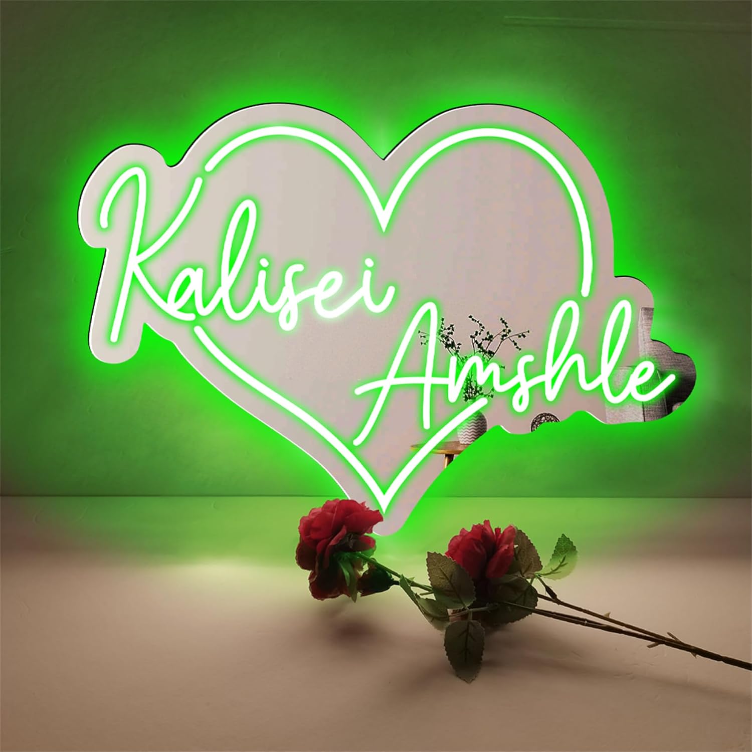 Personalized Letter Heart Mirror LED Lights Custom Alphabet Name Mirror Night Name Night Lamp Letter Mirror Lamp Gift for Couples Lover Mom Wife Girlfriend Aniversary Birthday,Couple Mirror Light-6