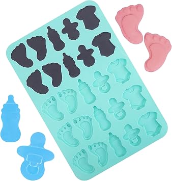 Zorazio Baby Shower Molds for Chocolate Nonstick,Baby Footprint Silicone Molds,Gummy,Candy,Cake Decoration, Baby Onesie Bottle Pacifier Shaped Chocolate Candy Molds,1Pack Large