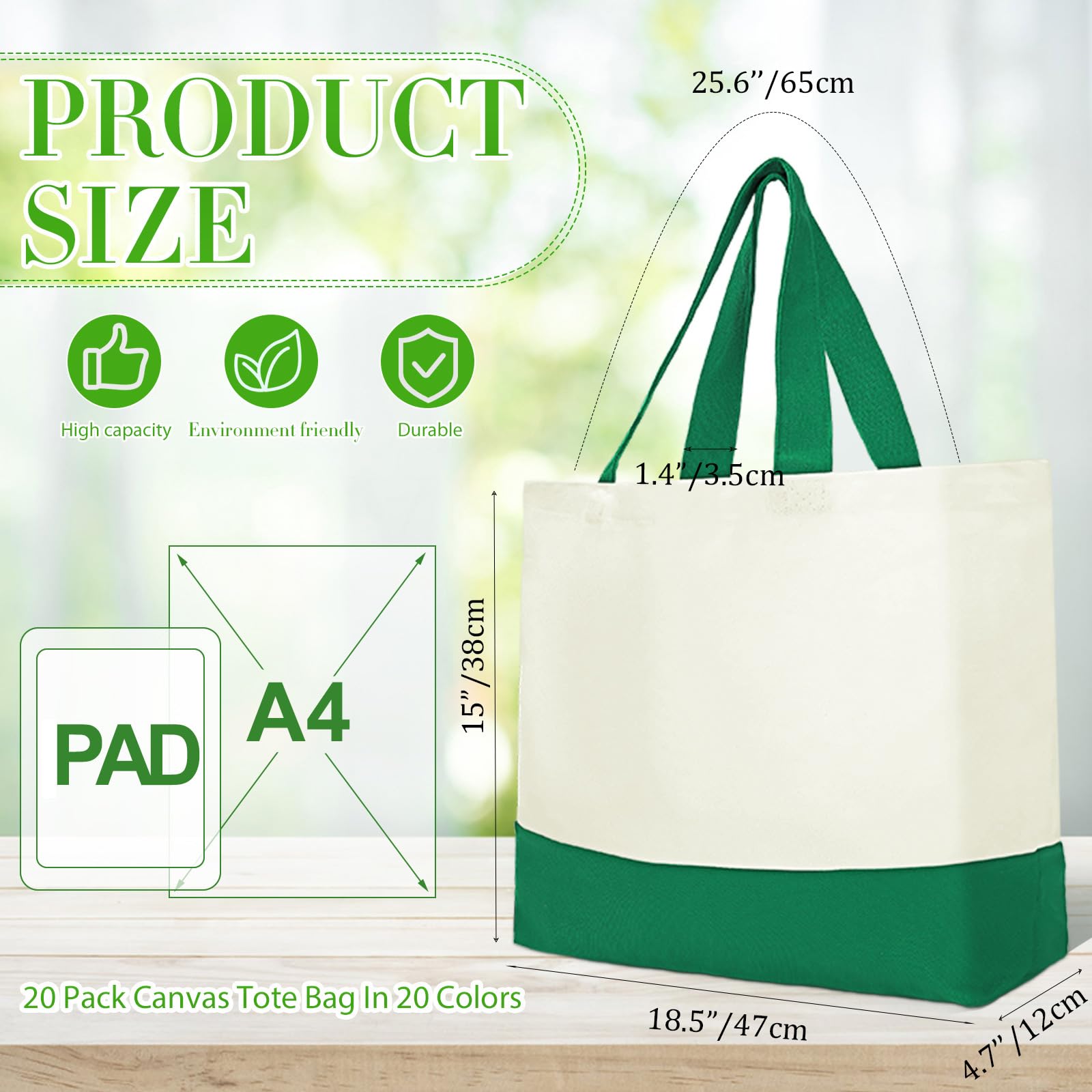 Silkfly 20 Stück 340 g große Canvas-Sublimationstaschen, Großpackung mit Griffen, Einkaufstaschen, wiederverwendbar, blanko, einfarbig, Baumwolle, Tragetasche, groß, für Dekoration, Geschenk, Basteln,