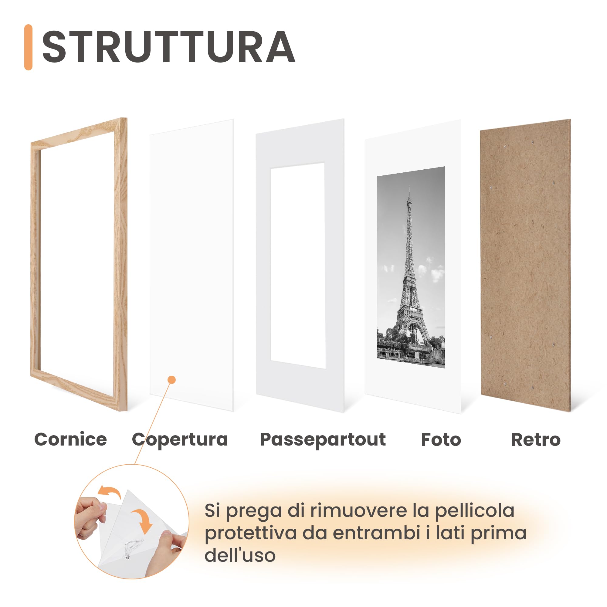 upsimples Set di 3 cornici portafoto 40 x 60 cm, cornice naturale 40 x 60 cm, cornice per foto, foto, poster