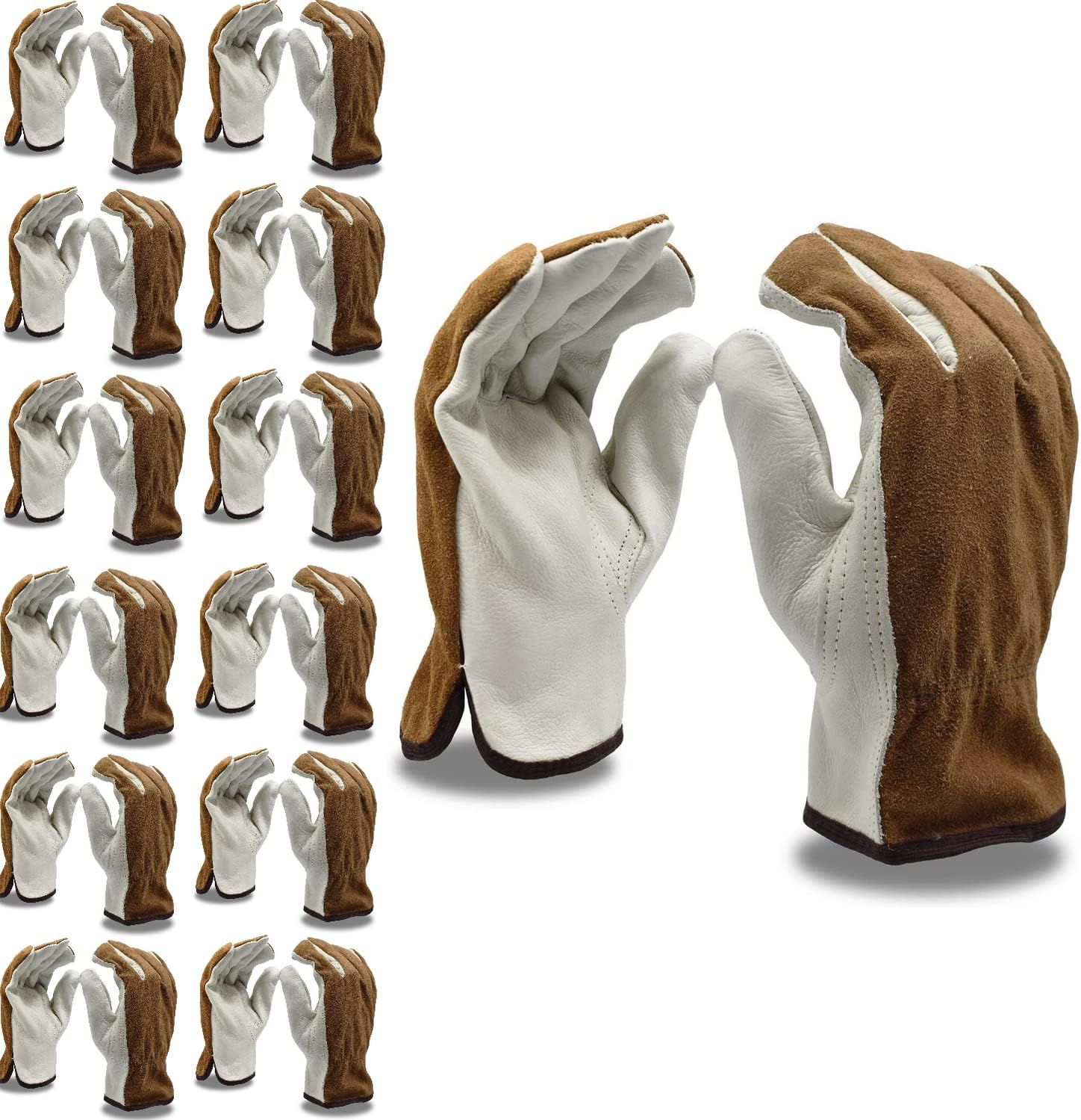 Cordova 8232XS Select Grain Cowhide Driver Gloves, Brown Split Cowhide Back, Unlined, Keystone Thumb, X-Small, 12-Pack Bulk Driver Gloves
