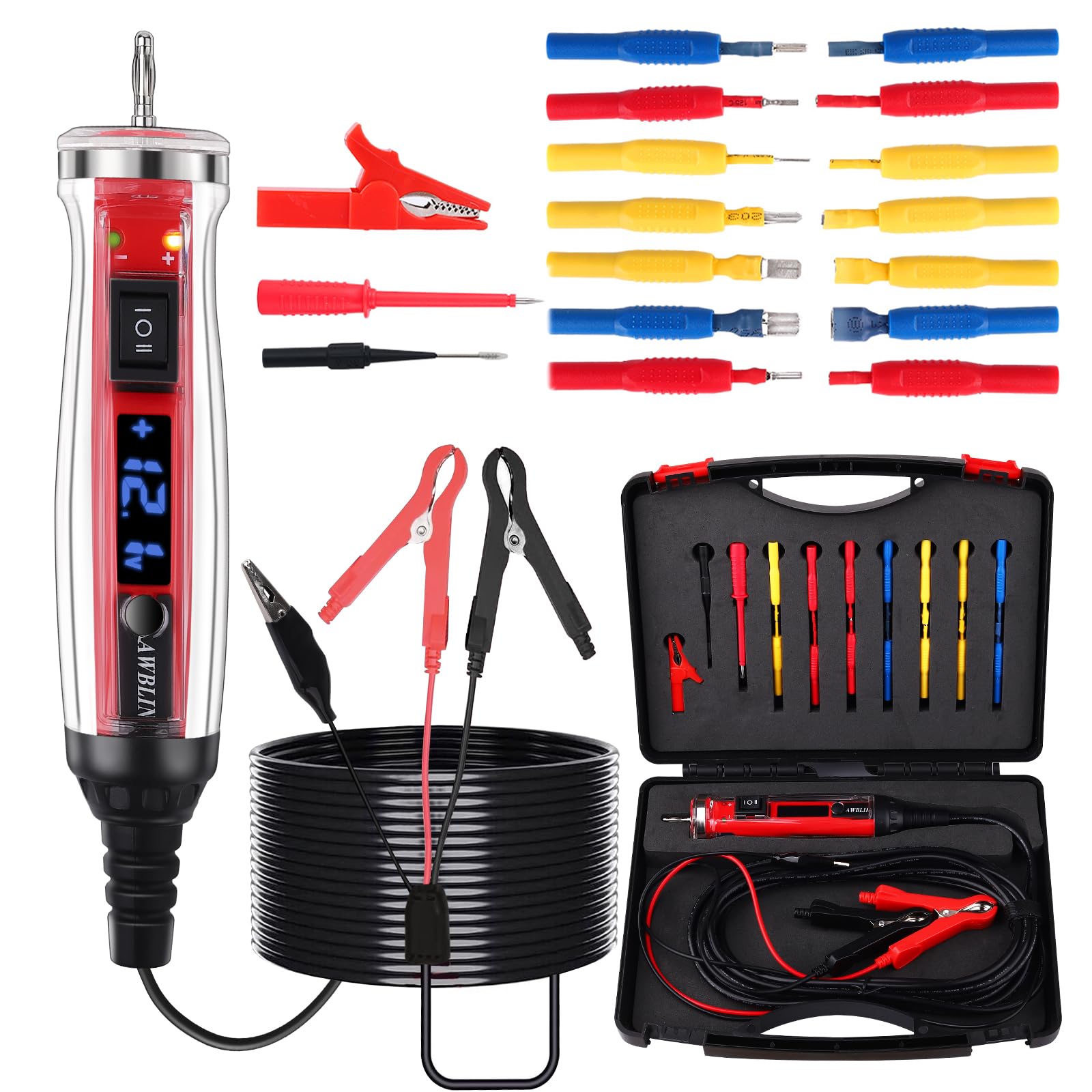 AWBLIN Power Circuit Probe Tester Kit, LCD Digital Automotive Test Light with Voltmeter, 18PCS Multi Function Auto Fuse Circuit Voltage Continuity