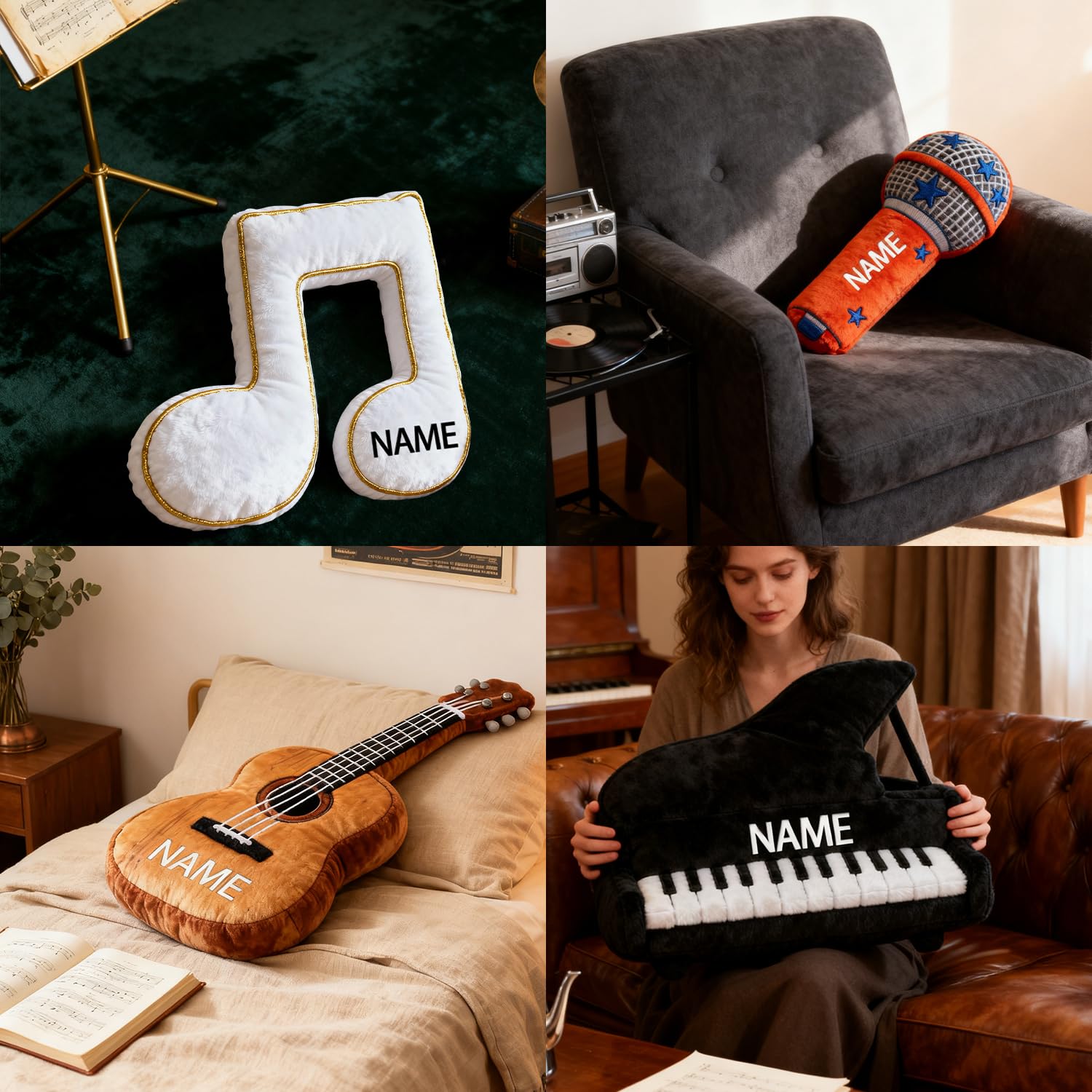 Cuscino Personalizzato a Tema Chitarra Elettrica, Cuscino a Forma di Chitarra Elettrica con Nome Personalizzato, Cuscini Decorativi in Spugna Musicale, Regali di Natale e Compleanno per