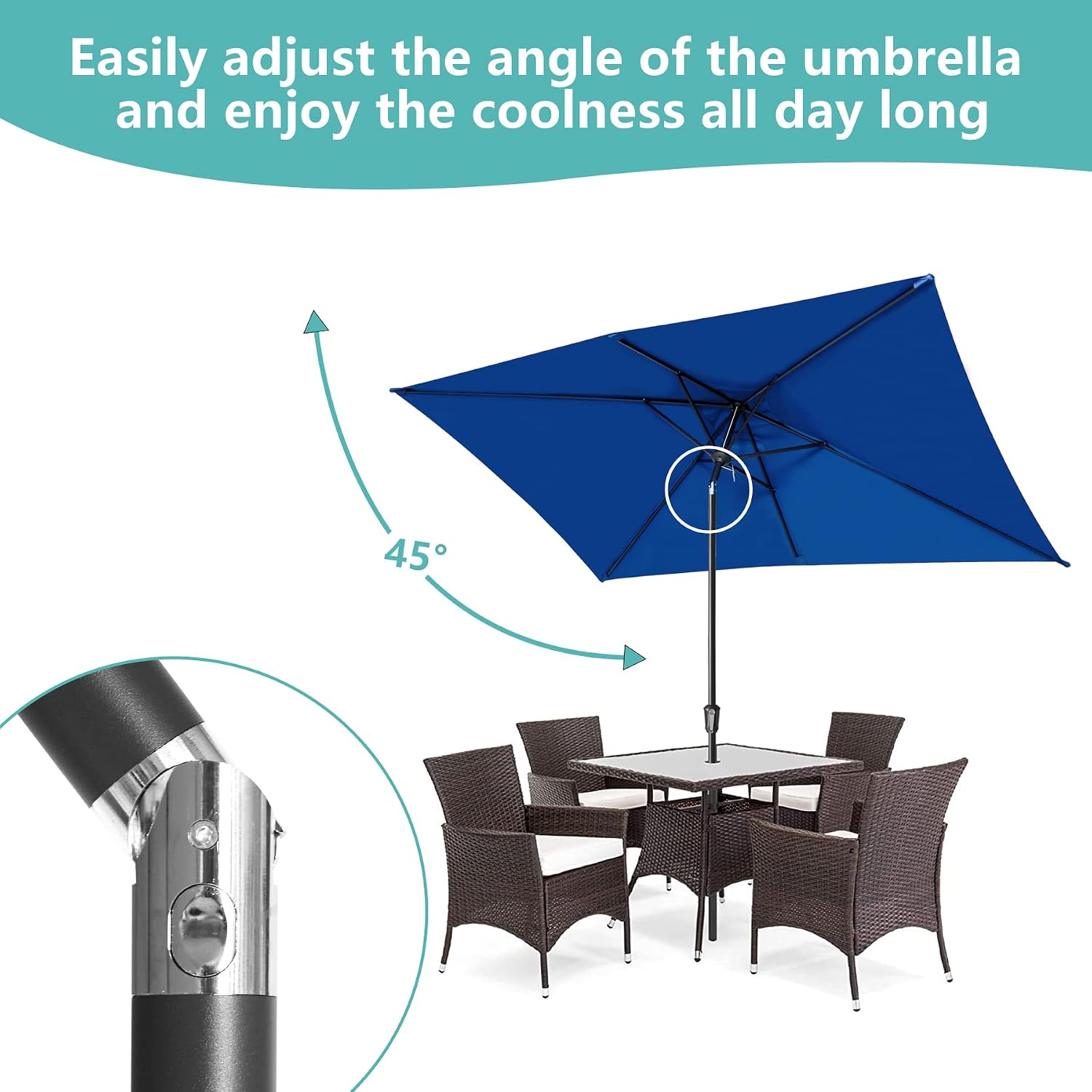 Fokebel 6.5 x 10 FT Rectangular Outdoor Patio Umbrella Market Garden Table Umbrellas with Push Button Tilt&Crank(6.5' by 10',Lake Blue)