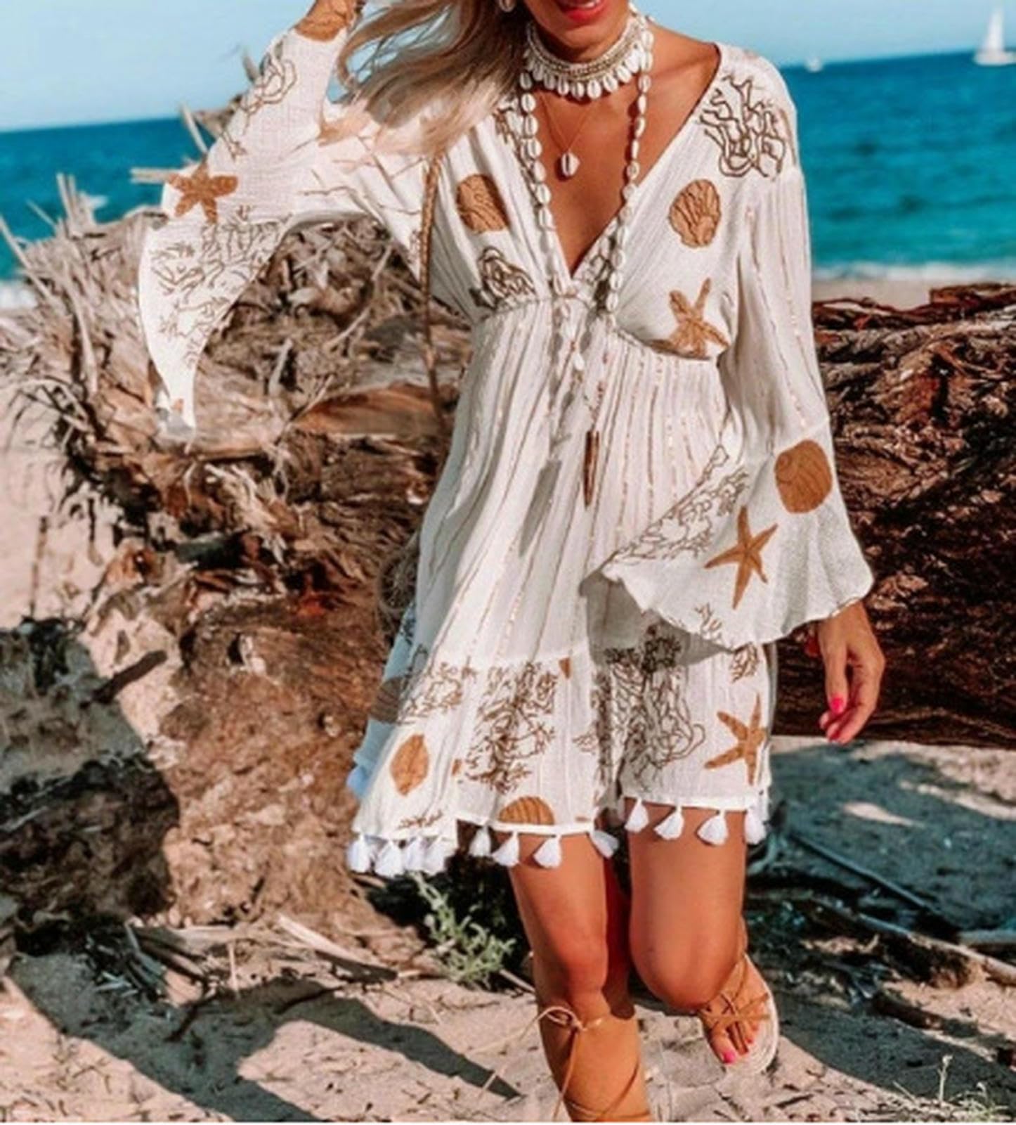 Robe Bohemian Summer Sundren, Imprimée Florale-Blanc-XL