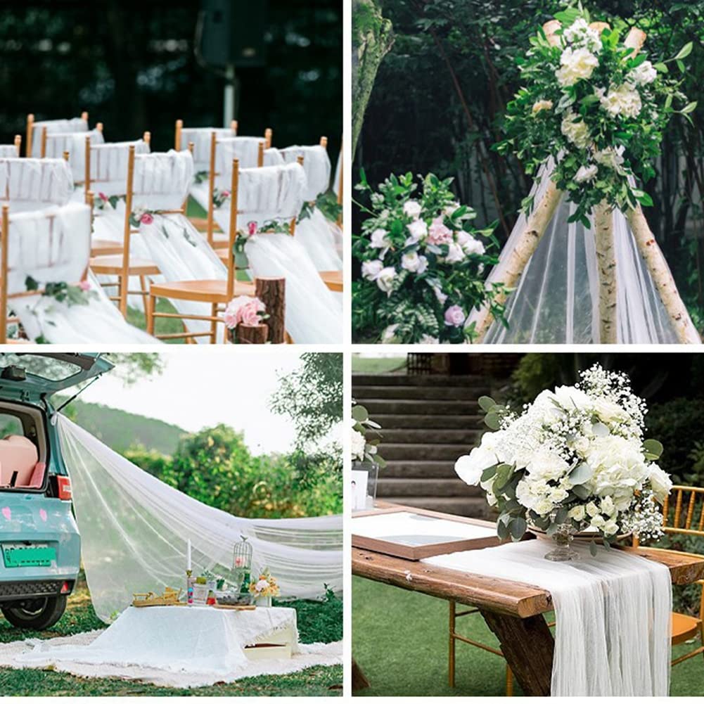 FANSU Tulle Pour Chaise Mariage,Lot De 2 Pièces Mousseline Chaise Mariage 20x250cm Décoration D'Allée Mariage Voilage Pour Chaise De Mariage Pour Décoration Cérémonie Fête (Jaune Crème A