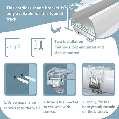 Miniatura 2 de Persianas celulares y plisadas de PVC de 1 pulgada y 0.984 in, inalámbricas, 2 piezas, soporte y riel principal para soporte