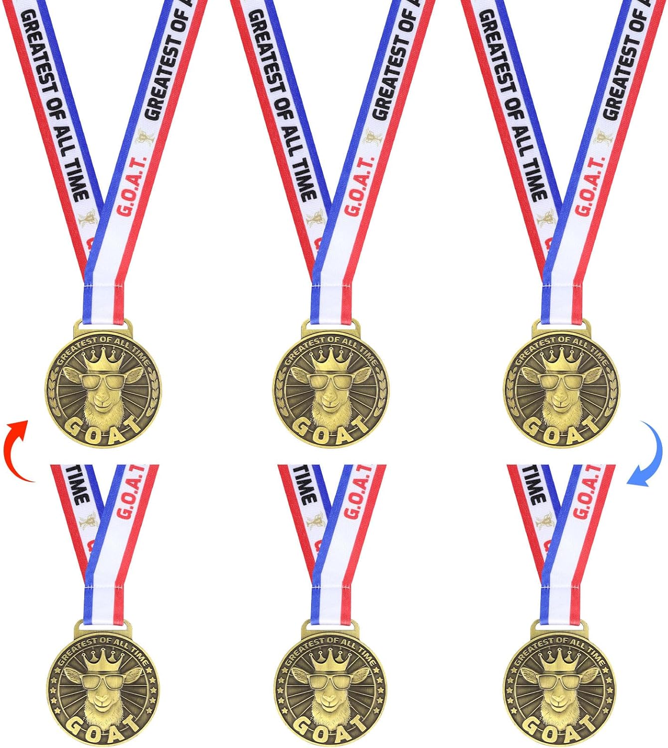 Archerest Double-Sided Goat Medal with Neck Ribbons, Greatest of All Time Champ Medals Award, 3D Goats Pendant Medal for Football Basketball Sports Tournament & Championship MVP Collections