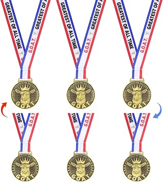 Archerest Double-Sided Goat Medal with Neck Ribbons, Greatest of All Time Champ Medals Award, 3D Goats Pendant Medal for Football Basketball Sports Tournament & Championship MVP Collections