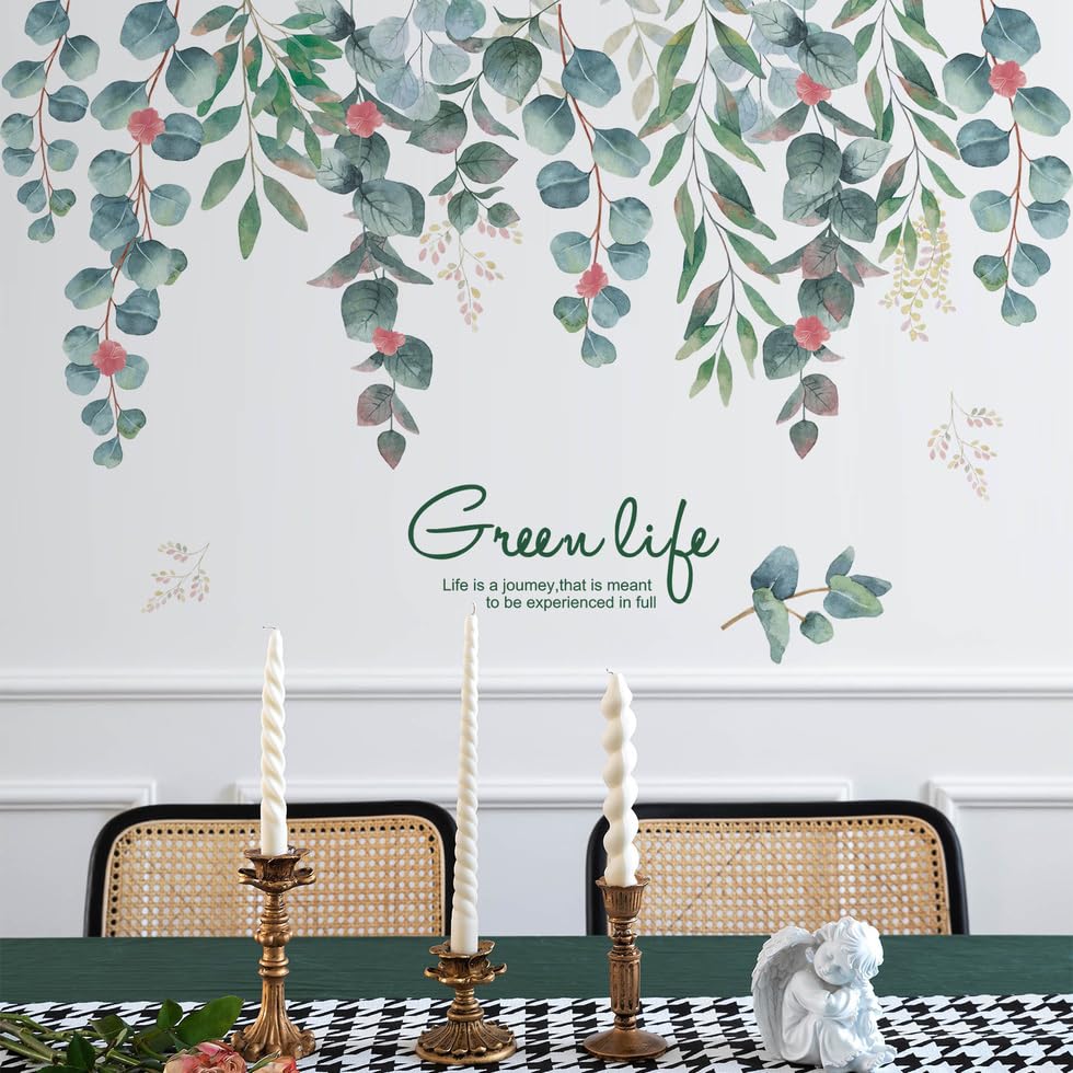 Vinilo decorativo con plantas, hojas y flores rojas miniatura 3