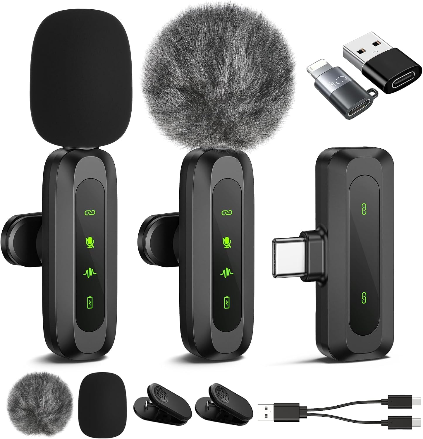Wireless Lavalier Microphone for iPhone, iPad, Android - 100FT Transmission, 360° Omnidirectional HD High Sensitivity Mic for Interview, Video Podcast, Vlog, YouTube, TikTok (J3)