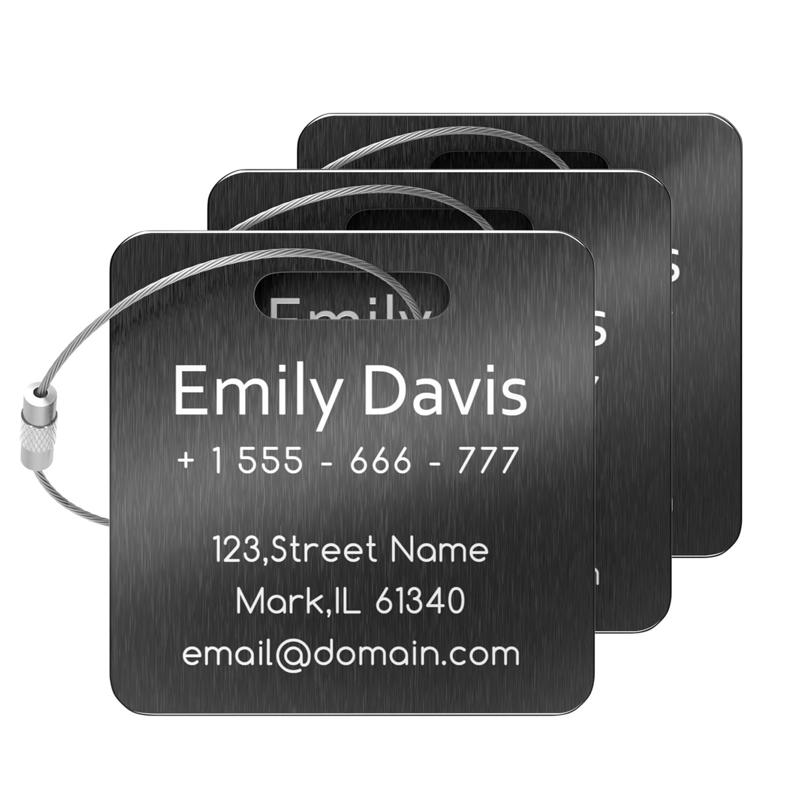 Personalized Luggage Tags for Suitcase 3 Pack, Custom Engraved Aluminum Luggage Tags, Heavy Duty Custom Metal Name Tag for Travel, Bags, Backpacks (