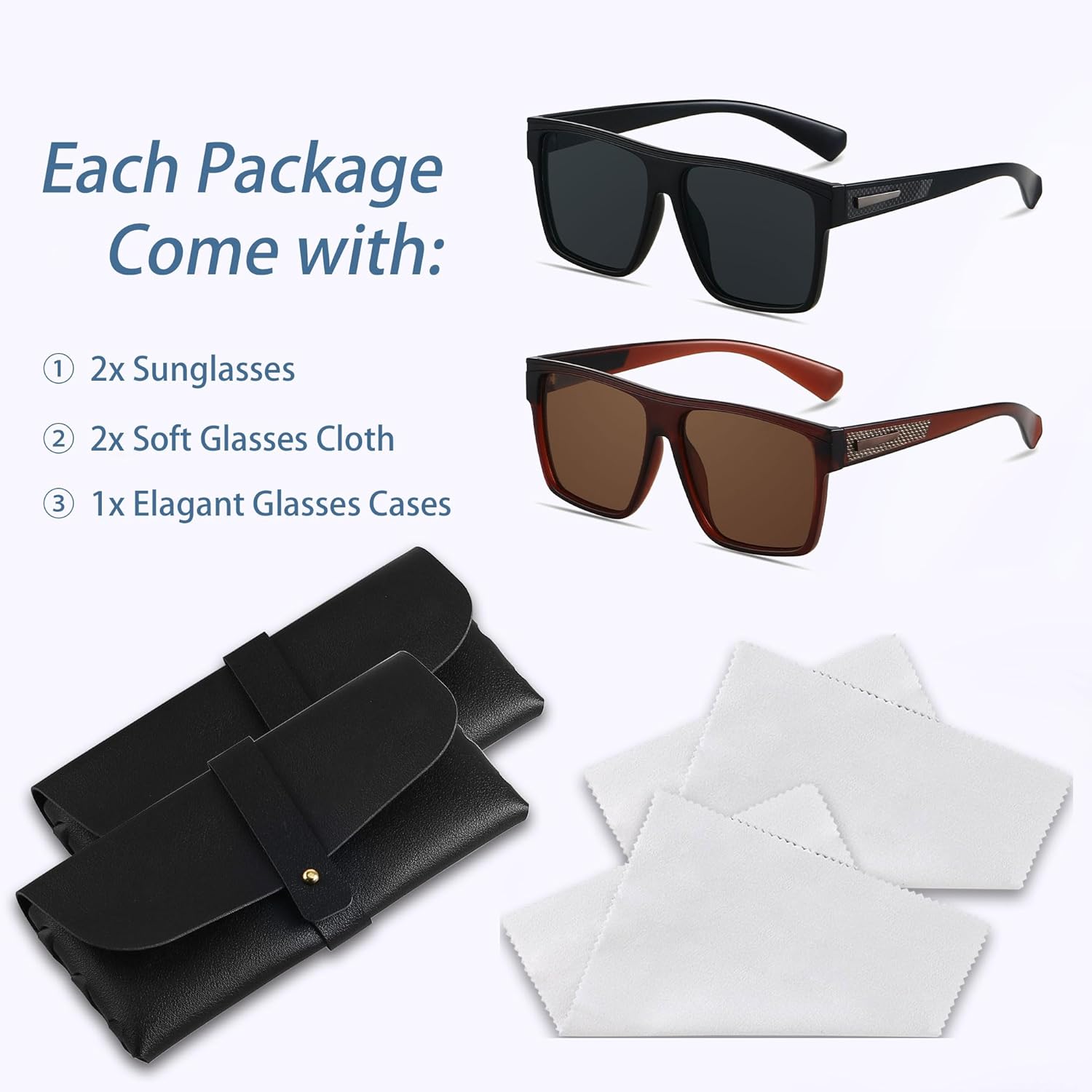 ANDWOOD Square Polarized Sunglasses For Men Women UV Protection Oversized Flat Top Big Shades Fashion Driving Sun glasses - Image 4