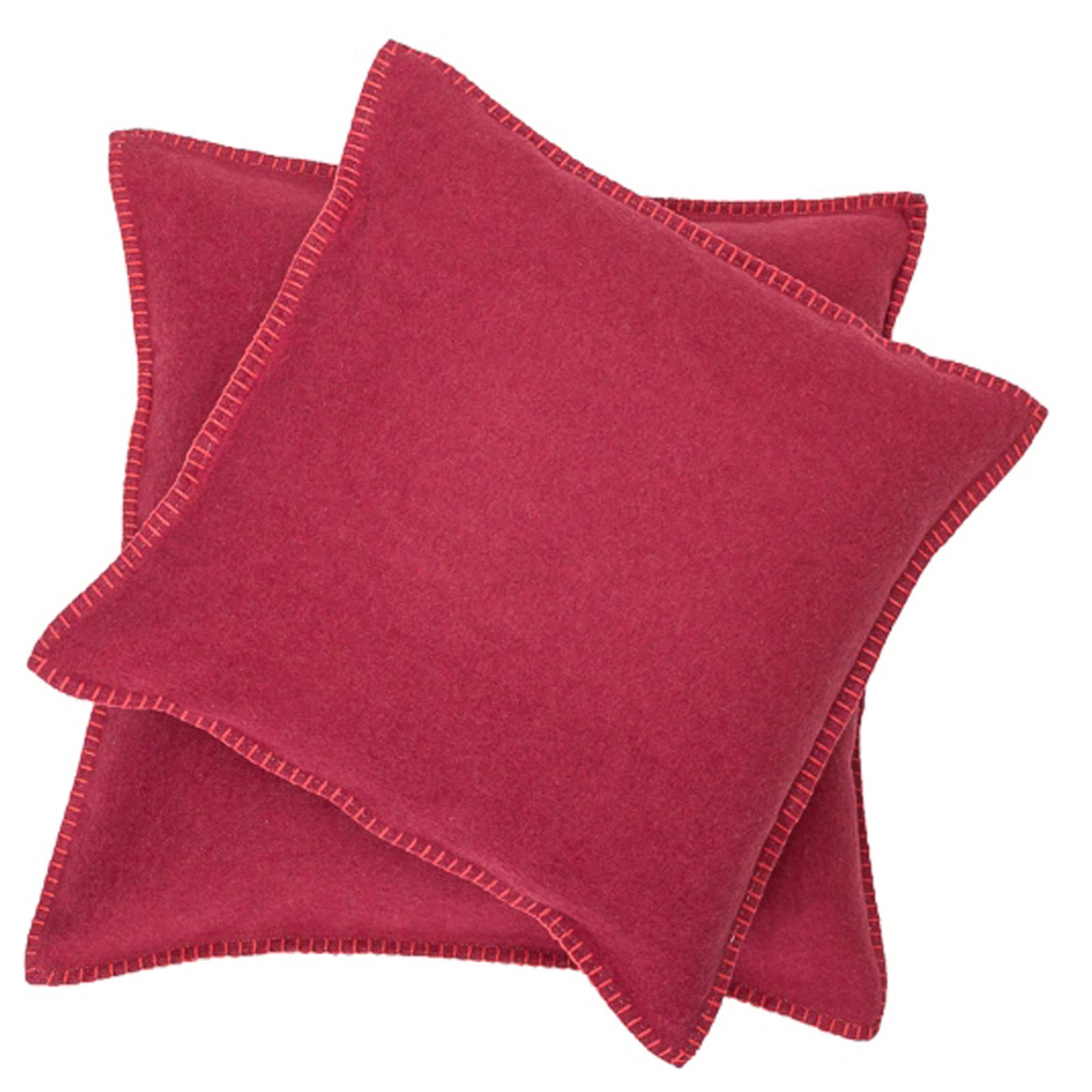 David Fussenegger Sylt Cushion Cover Plain with Embroidery Stitch, wine red, 50 cm x 50 cm
