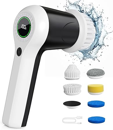 PUFTEM Electric Spin Scrubber, Cordless Shower Scrubber with Battery Level