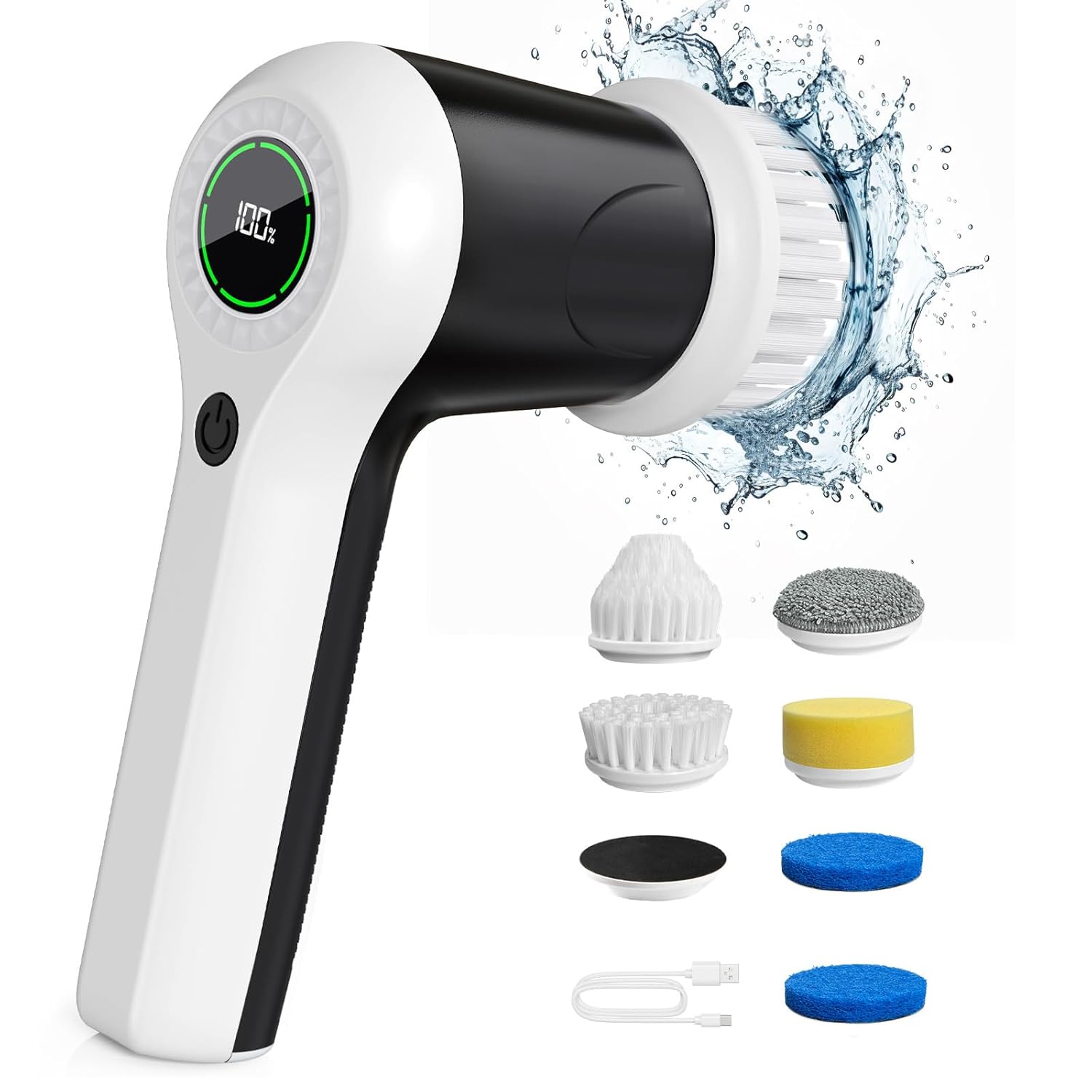 Electric Spin Scrubber Cordless Shower Scrubber with Battery Level Display 2 Speeds Electric Scrubber for Cleaning with 6