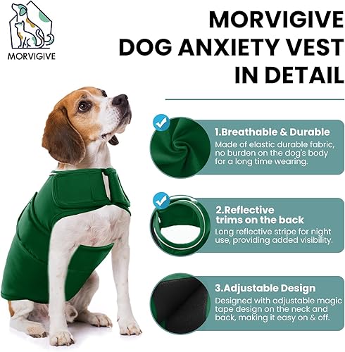 Miniatura 3 de Chaqueta de ansiedad para perros, verde, grande, ajustable, para aliviar la ansiedad, para fuegos artificiales, truenos, viajes, separación, chaleco