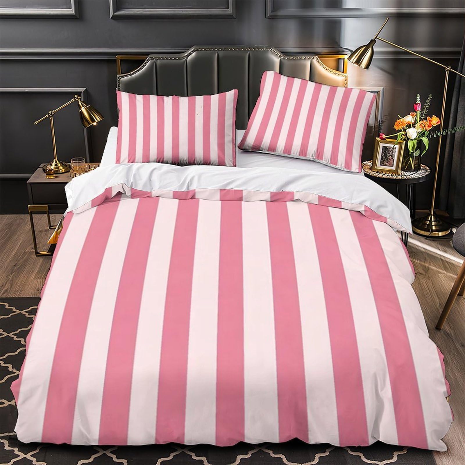 Housse de couette microfibre rose imprimé 3D parure de lit 135x200 géométrique résistante fille