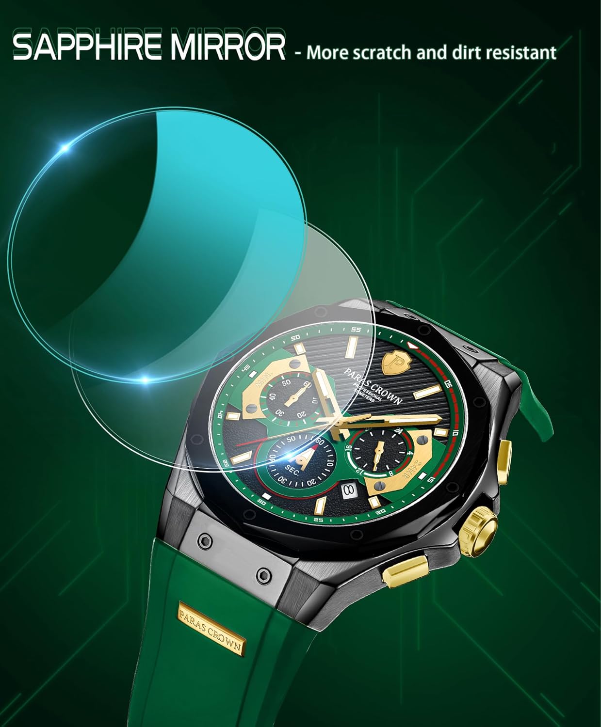 Paras Crown Watches for Men Luxury Japanese Quartz Movement Chronograph Analog Watch Stainless Steel Case 5ATM Waterproof Mens Watches - Image 4