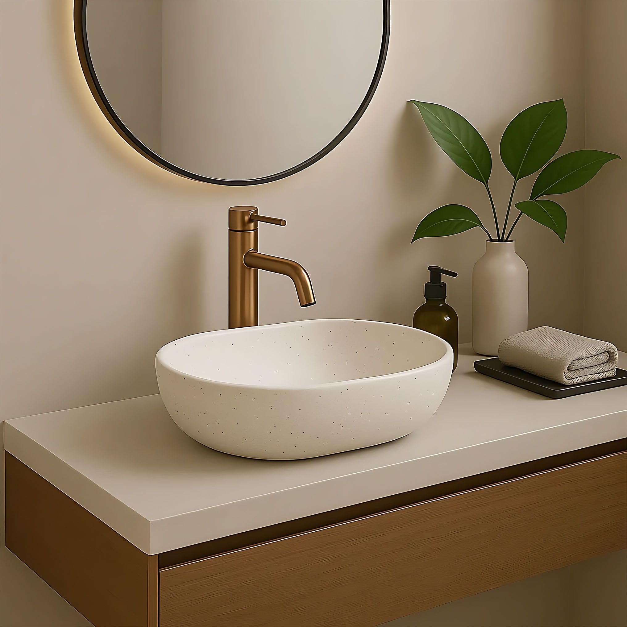 Lavabo Sobre Encimera Rea Amelia Sandy Beige 48X34,5X13,5Cm