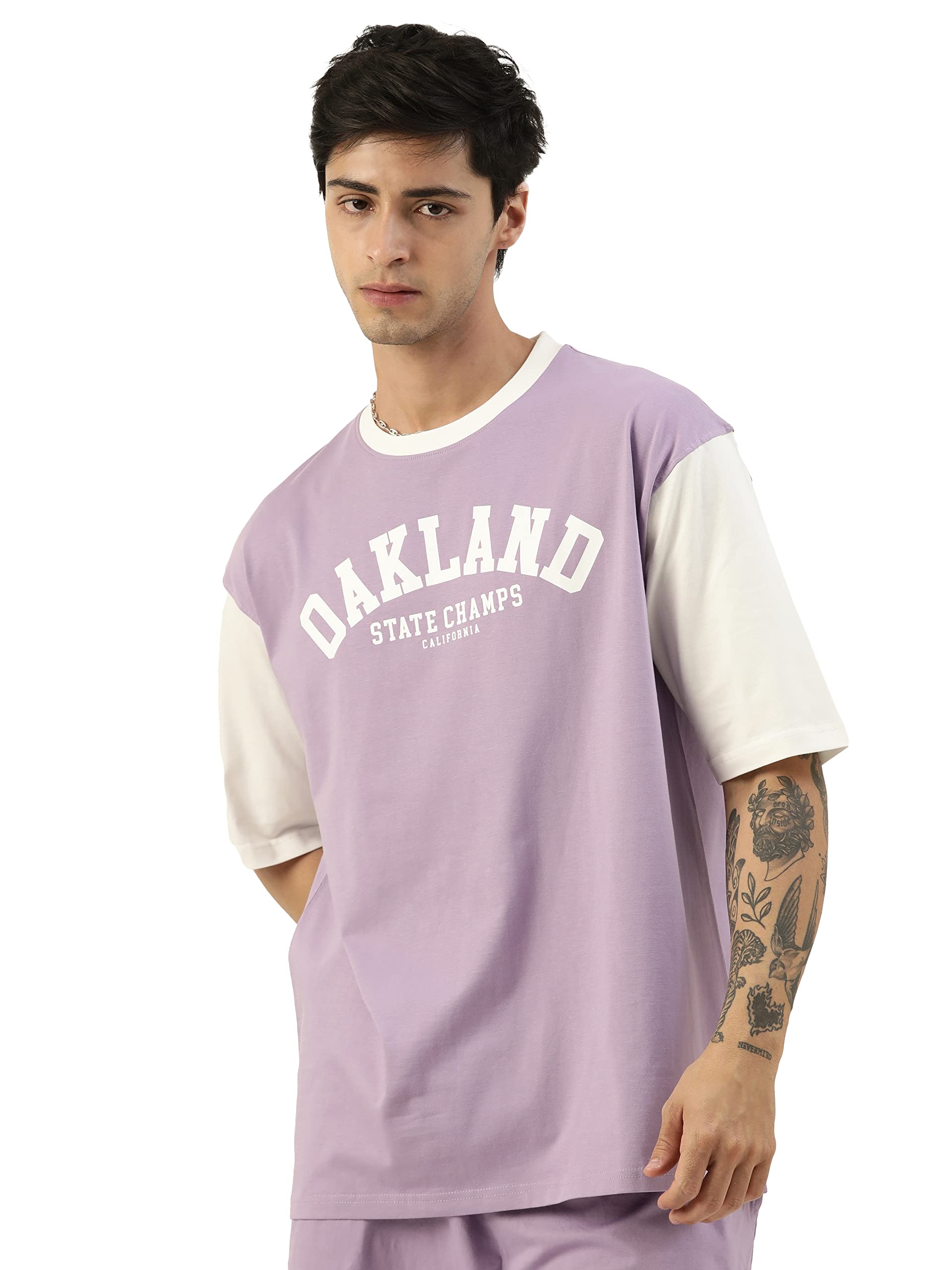 ManiacMens Printed Round Neck Half Sleeve Cotton Oversized T-Shirt
