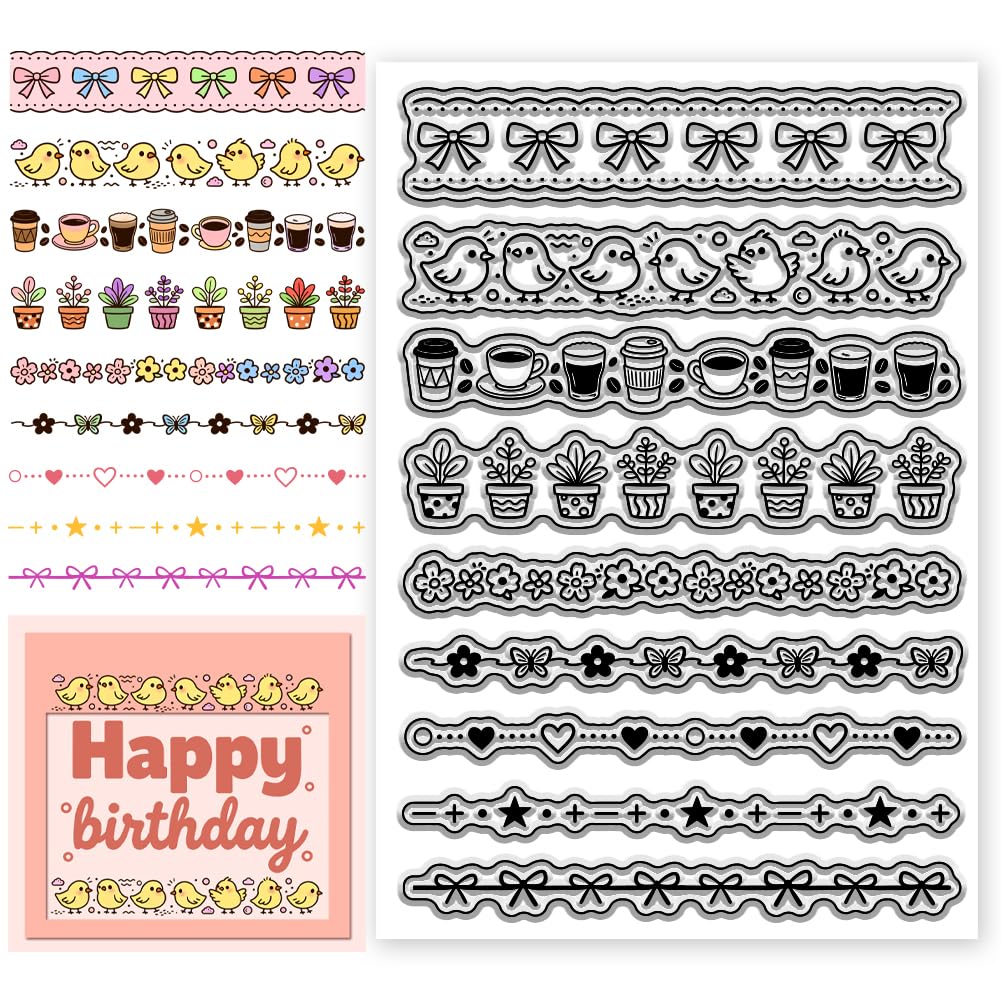 CONCHLERY Cute Daily Floral Lace Plant Edge Pattern Clear Silicone Stamps Transparent Craft Stamps, for DIY Scrapbooking Card Making Paper Craft Decor 6.3x4.3 Inch