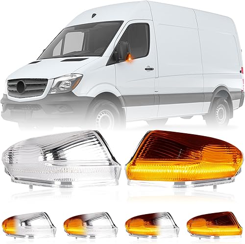 Gempro Luces intermitentes LED para espejo lateral, luces intermitentes de espejo ámbar secuencial para Mercedes Benz Sprinter W906 VW Crafter