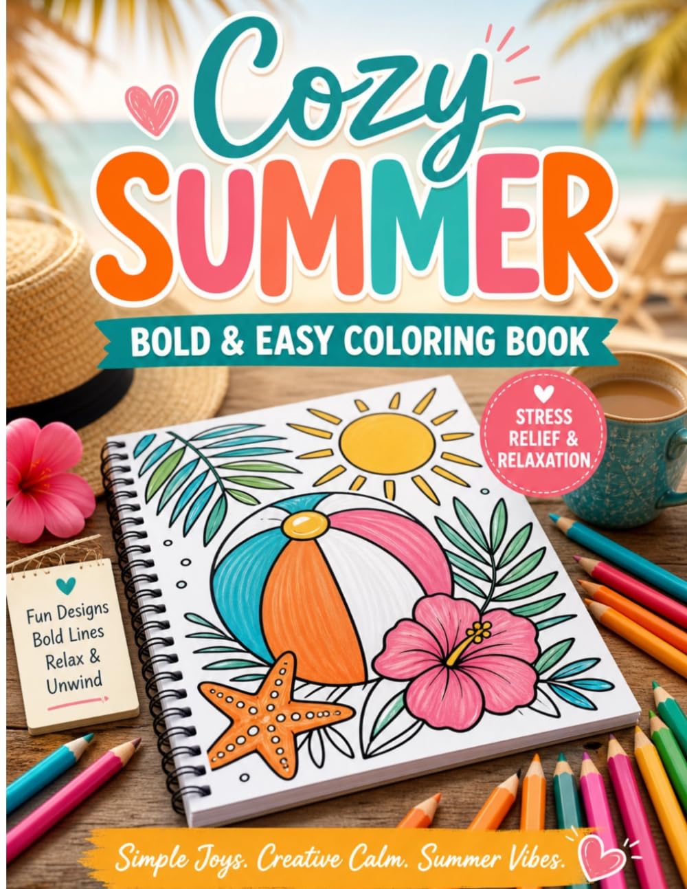 Cozy Summer: Bold & Easy Coloring Book for Adults and Teens