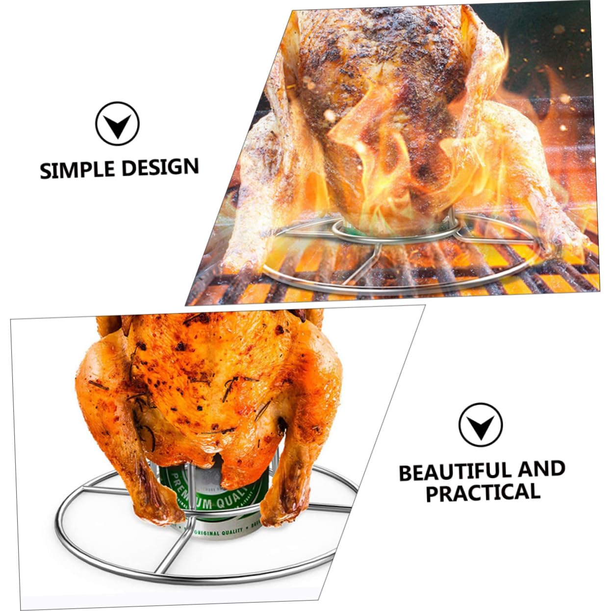 BESPORTBLE 2pezzi Pollo da Esterno Supporto Rotondo per Arrostire Pollo Accessorio Utile per Barbecue Portabirra in Acciaio Inox Facile da Trasportare e Riporre