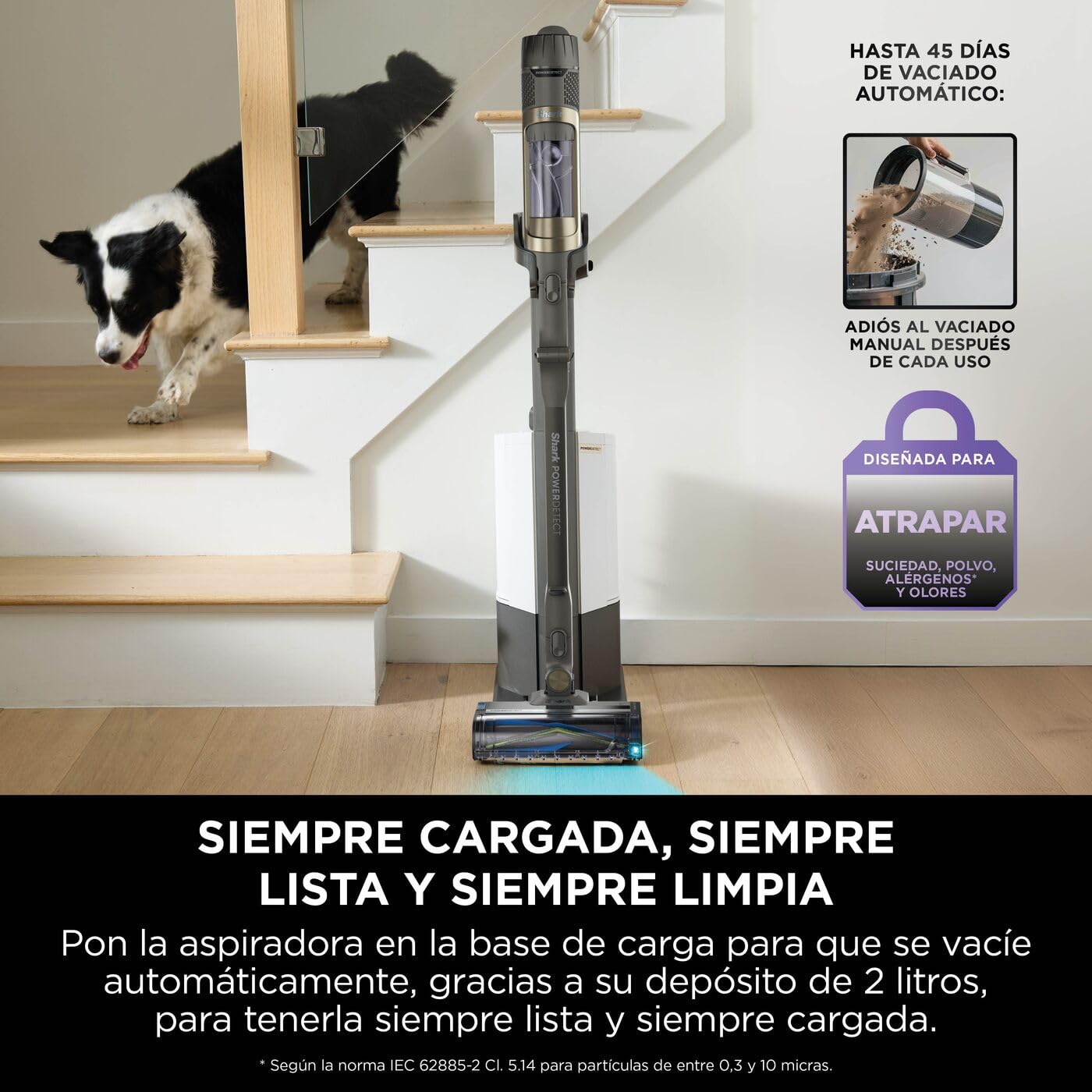 Shark PowerDetect Clean & Empty Aspiradora inalámbrica con PowerFins Detect y Reverse Clean, estación de 2 L, Anti Hair Wrap Plus, hasta 70 min, Accesorios para Pelo de Mascotas, Gris, IP3225EUT