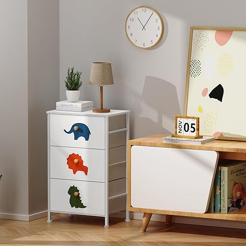 Miniatura 7 de FRAPOW Cómoda para Niños para Dormitorio, Cómoda de Bebé con 3 Cajones de Tela, Organizador de Almacenamiento Alto para Niños Pequeños con