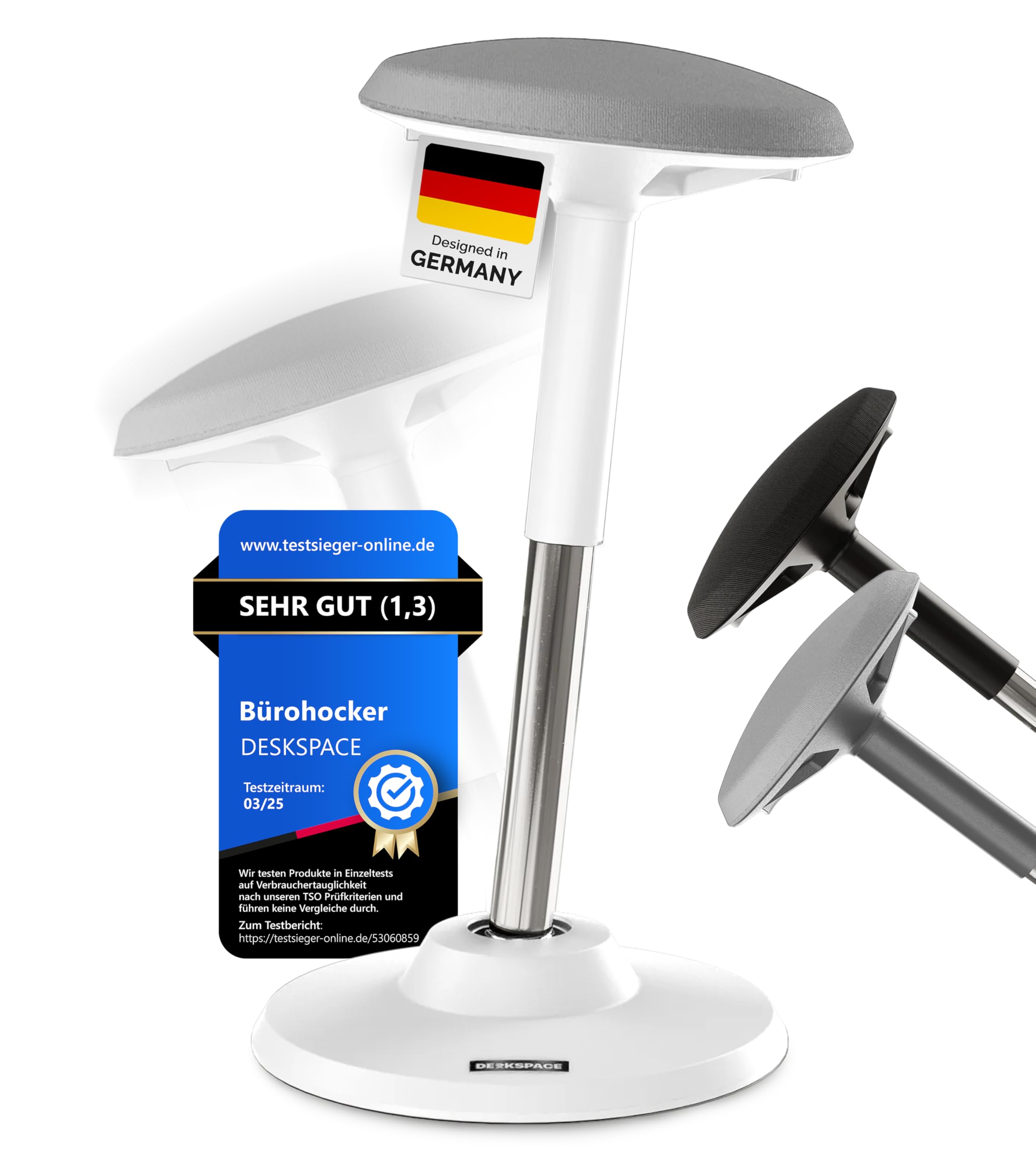 Motion - Taburete ergonómico para Oficina y Suelo, Ajustable en Altura, con Base y Asiento Extra Grande, para prevenir Dolores en la Espalda y el Cuello (Blanco)