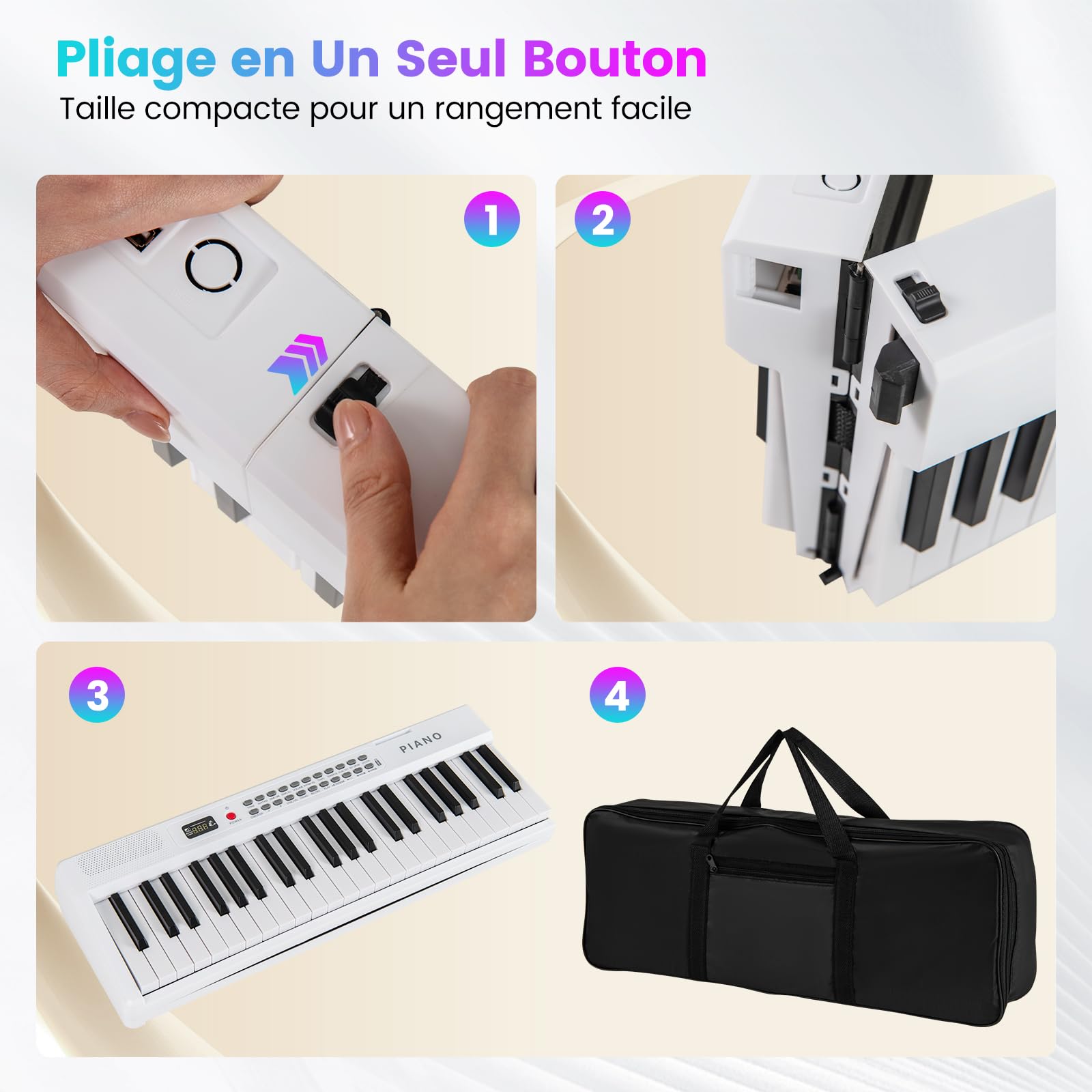 DREAMADE Clavier Numérique Pliable à 88 Touches, Semi-Lesté de Taille Standard avec MIDI Sans Fil, 2 Haut-Parleurs, Piano Portable pour Débutants, Enfants, Adultes (Blanc)