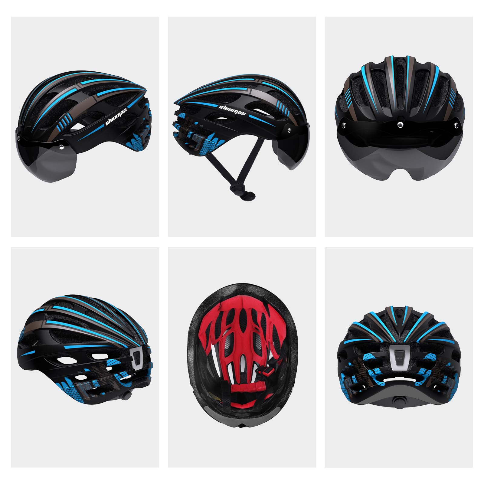 Shinmax Casque Vélo Homme Femme avec Lumière USB Visière Magnétique Certifié CE 57-62CM RC-049