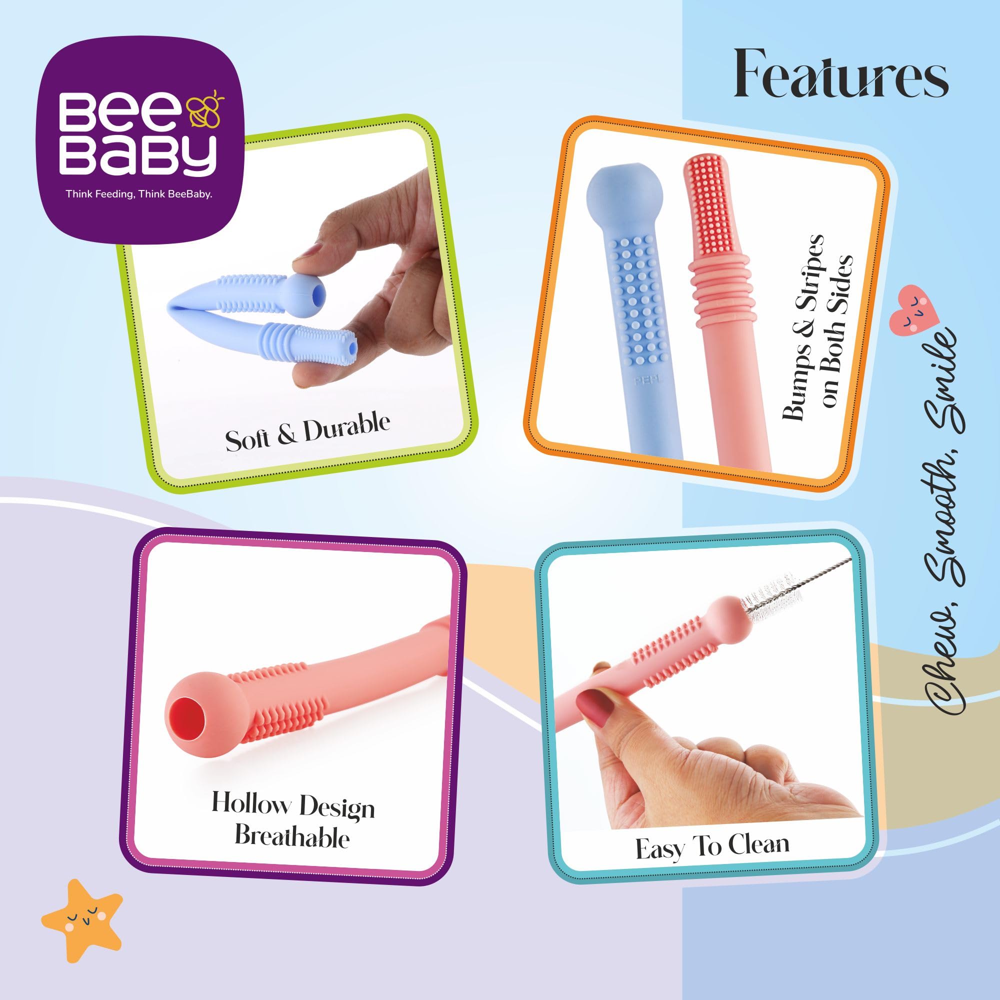 BeeBaby Teethers for 6 to 12 Months, Soft Silicone Baby Teether for Babies, BPA Free Food Grade Teething Toy with Textured Surface for Gum Relief, Infant Chew Toy with Carry Case, BIS Certified 2