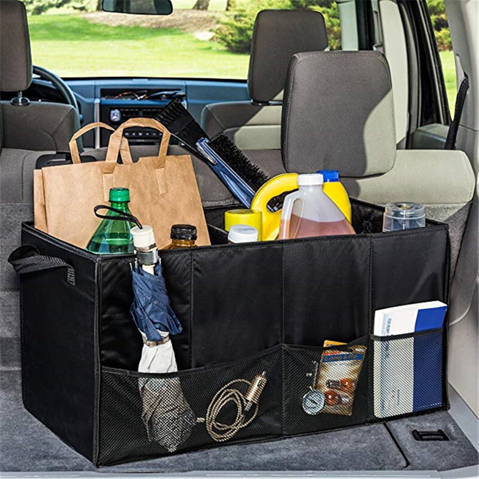 Organizador de Maletero de Coche, Compartimento de Almacenamiento Plegable, portátil, Caja de Carga para SUV, automóvil, camión, Fondo Antideslizante e Impermeable (Color: negro-01)