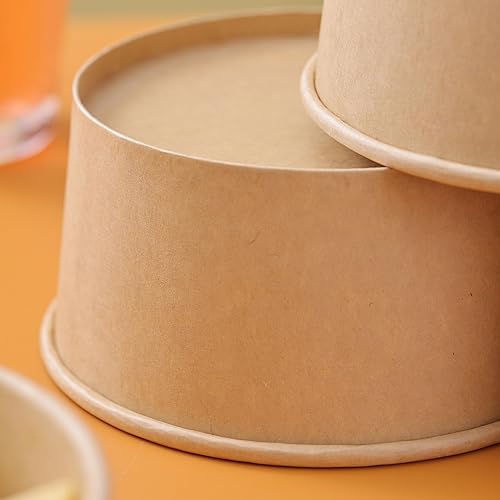 Miniatura 8 de Goboxad Paquete de 50 cuencos de papel resistentes de 24 onzas con tapas, cuencos de sopa desechables, cuencos de ensaladas biodegradables, cuencos