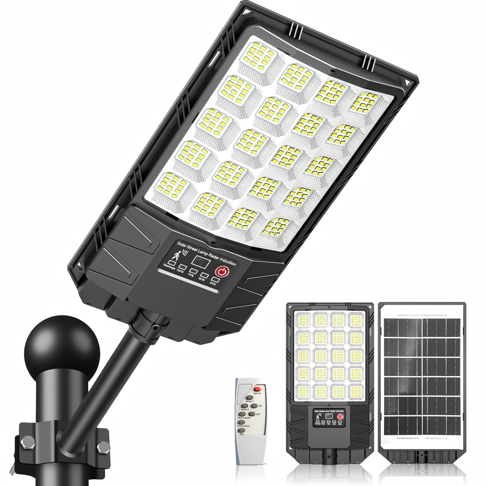 Indmird Solar Straßenlaterne für Außen, Superhell Solarleuchten mit Bewegungsmelder, 6500K LED Solarlampen Außen mit Fernbedienung, IP66 Wasserdicht Solar Wegeleuchte für Garten Terrasse Garage Hof